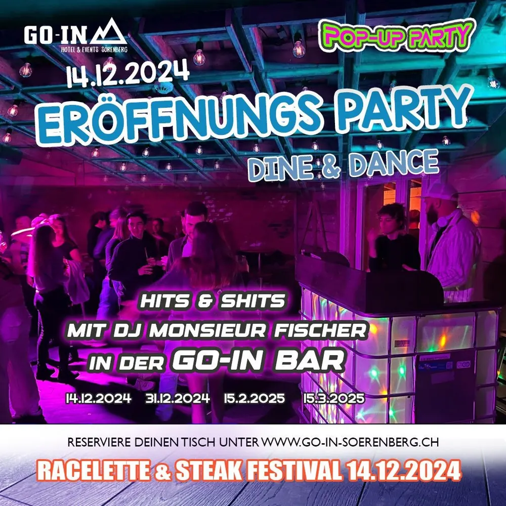 Flyer Eröffnungsparty mit DJ Monsieur Fischer in der Go-In Bar