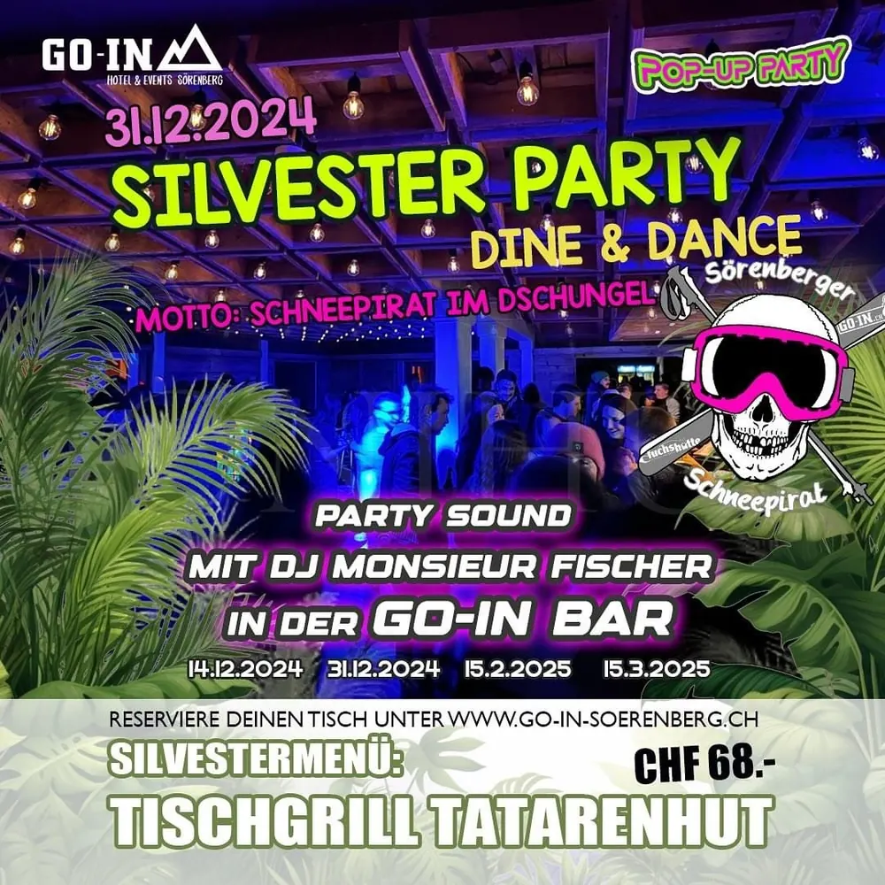 Flyer Silvester Party in der Go-In Bar, Sörenberg